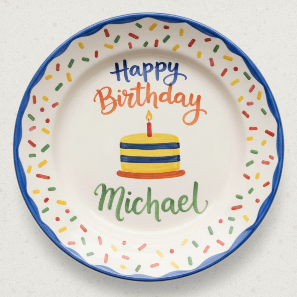 Personalized Boy's Ceramic Birthday Plate - Custom Name & Hand-Painted Keepsake - BCP106