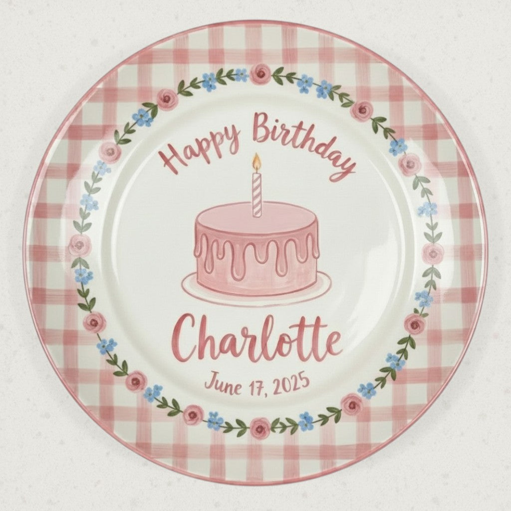 Personalized Baby Girl Ceramic Birthday Plate – Custom Hand Painted Ceramic Gift - BCP117