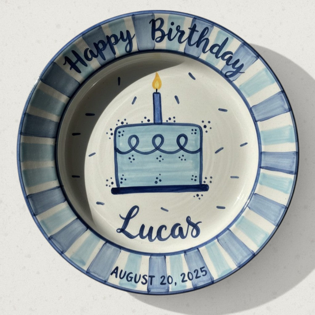 Personalized Boy's Ceramic Birthday Plate - Custom Name & Hand-Painted Keepsake - BCP59