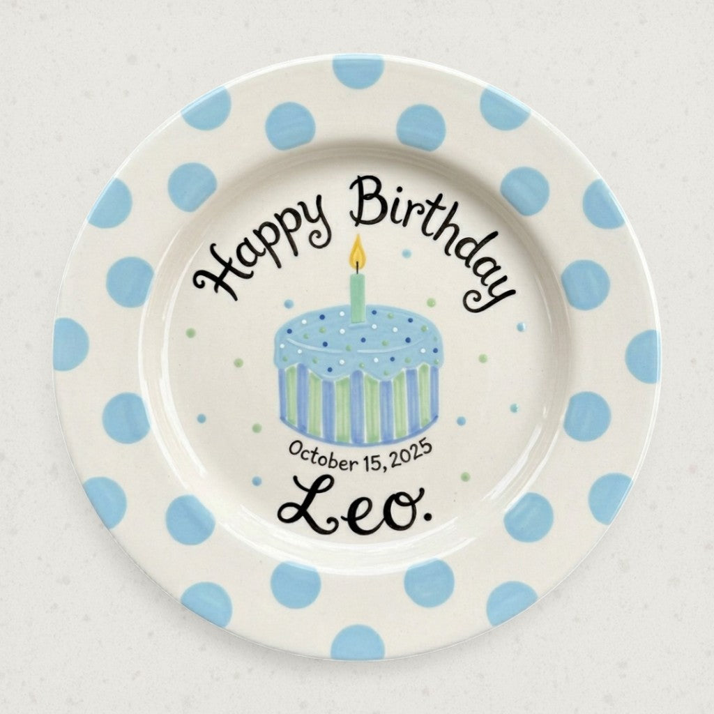 Personalized Boy's Ceramic Birthday Plate - Custom Name & Hand-Painted Keepsake - BCP23
