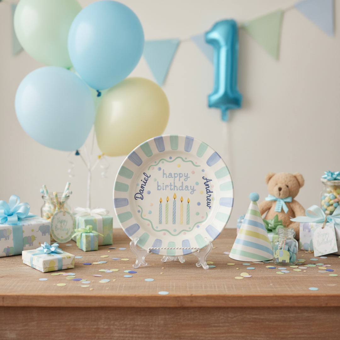 Personalized Boy Birthday Plate – Custom Hand-Painted Ceramic Gift - BCP66