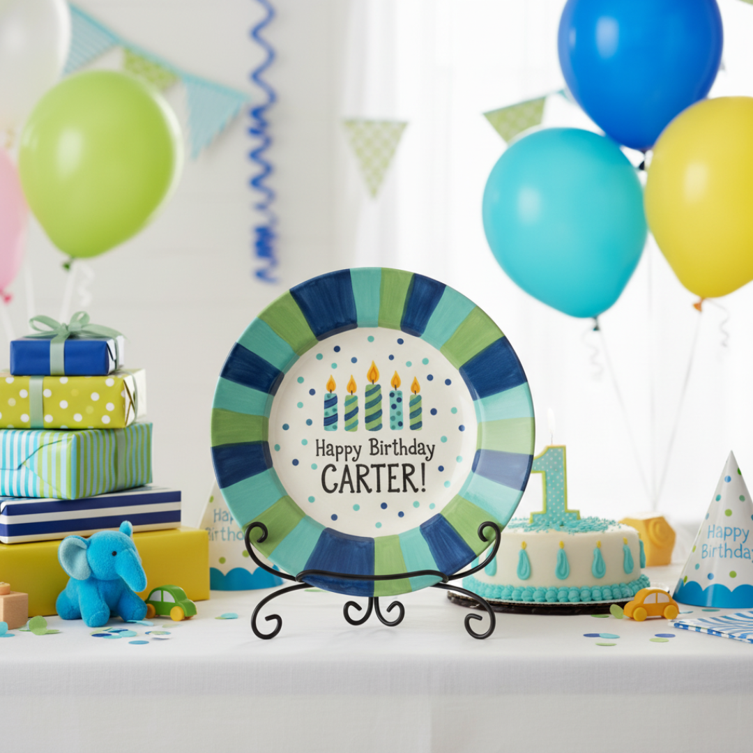Personalized Boy Birthday Plate – Custom Hand-Painted Ceramic Gift - BCP65