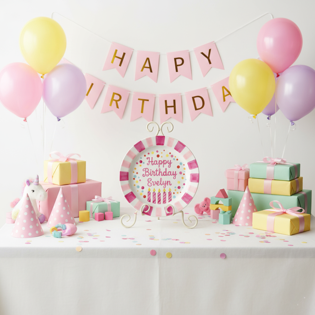 Personalized Girl Birthday Plate – Custom Hand-Painted Ceramic Gift - BCP64G