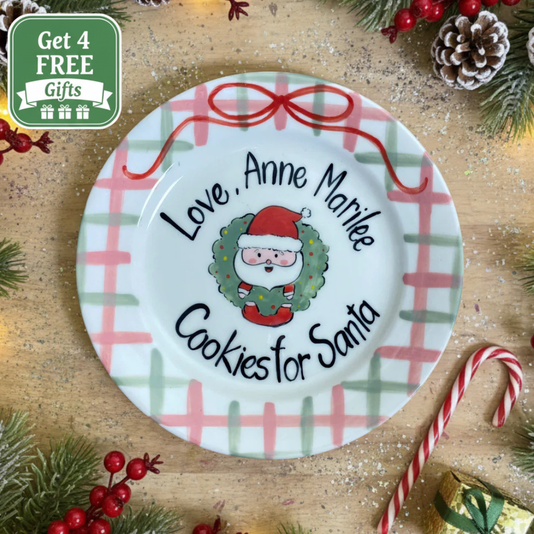 Personalized Hand-Painted Ceramic Cookies for Santa Plate- CFS01