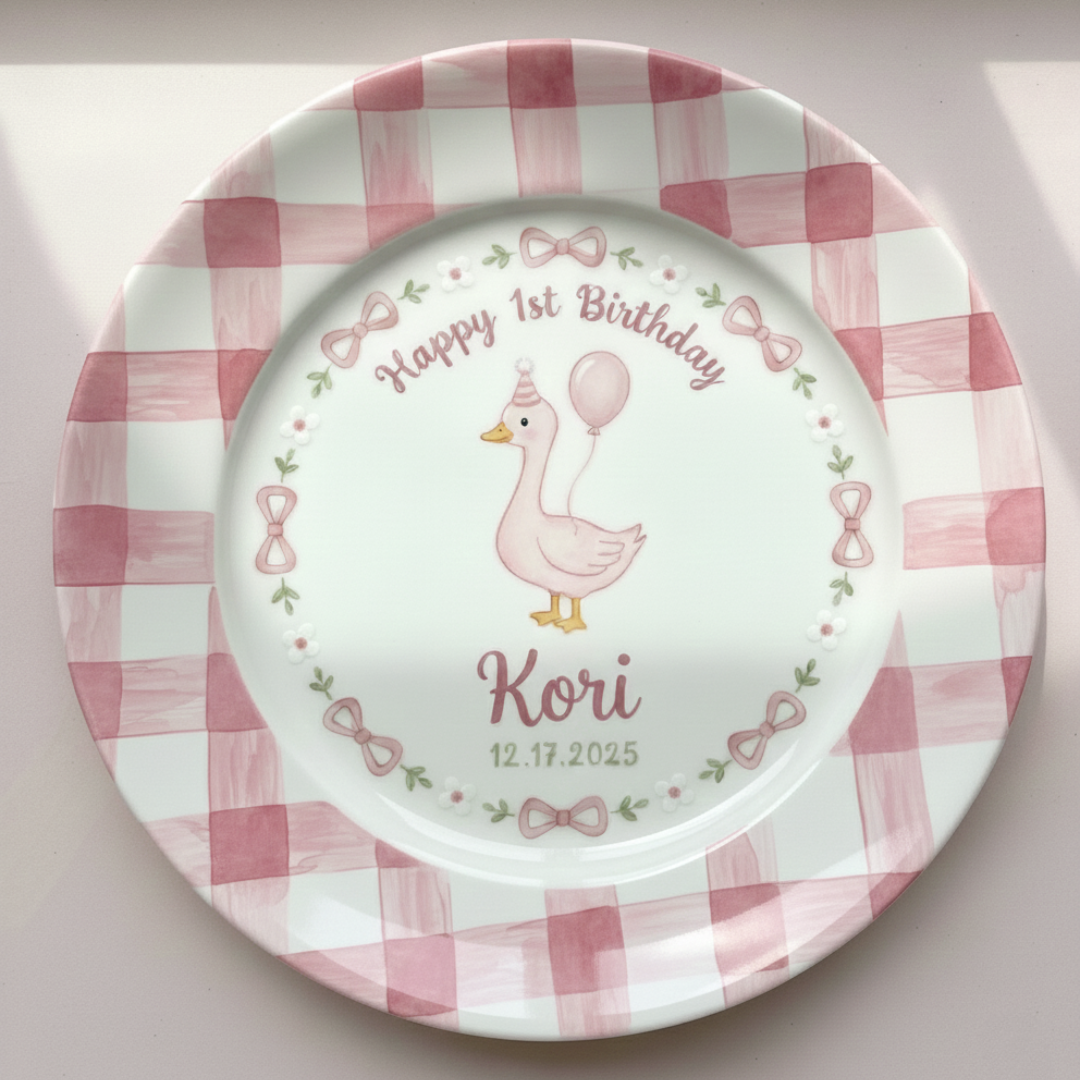 Personalized Girl's Ceramic Birthday Plate - Custom Name & Hand-Painted Floral Keepsake- BCP88
