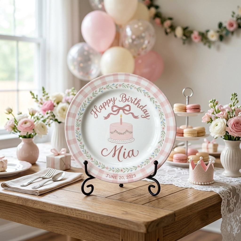 Personalized Girl's Ceramic Birthday Plate - Custom Name & Hand-Painted Floral Keepsake- BCP12