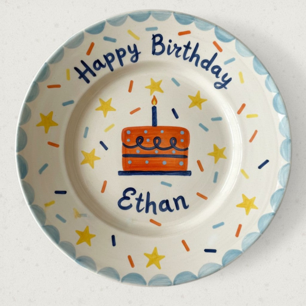Personalized Boy's Ceramic Birthday Plate - Custom Name & Hand-Painted Keepsake - BCP58
