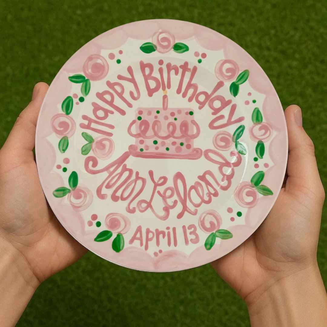 Personalized Flower & Scallop Birthday Plate - Lilly Inspired - BCP16