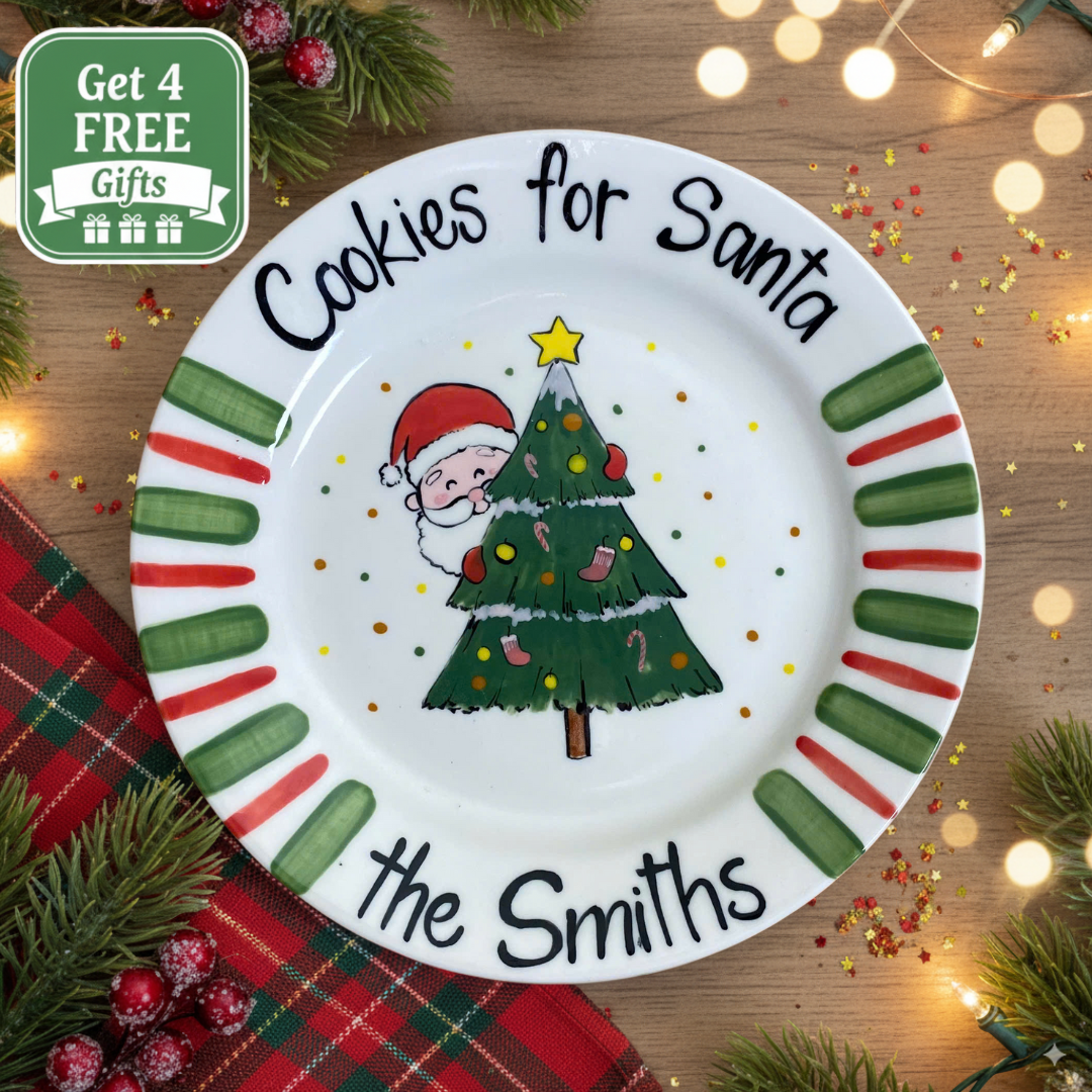 Personalized Hand-Painted Ceramic Cookies for Santa Plate- CFS02