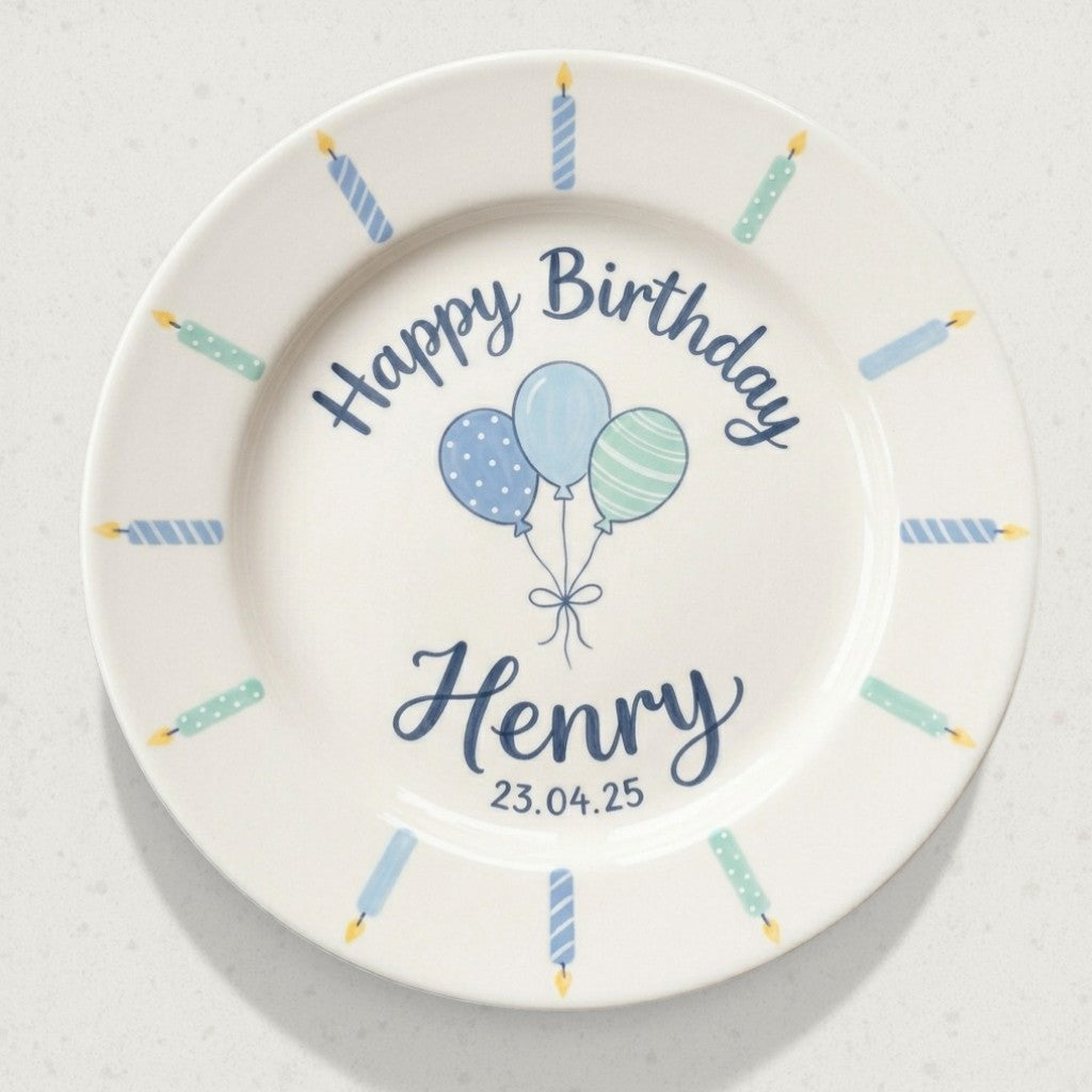 Personalized Boy's Ceramic Birthday Plate - Custom Name & Hand-Painted Keepsake - BCP09