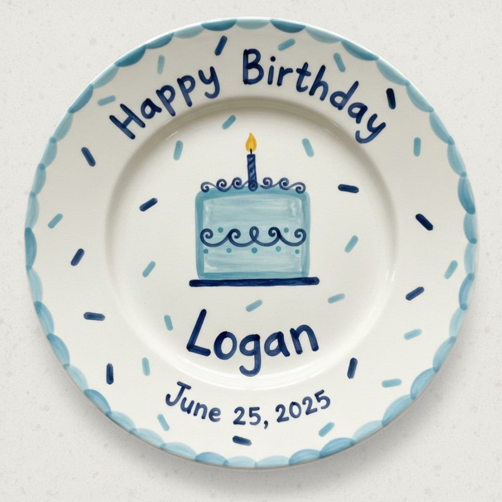 Personalized Boy's Ceramic Birthday Plate - Custom Name & Hand-Painted Keepsake - BCP54