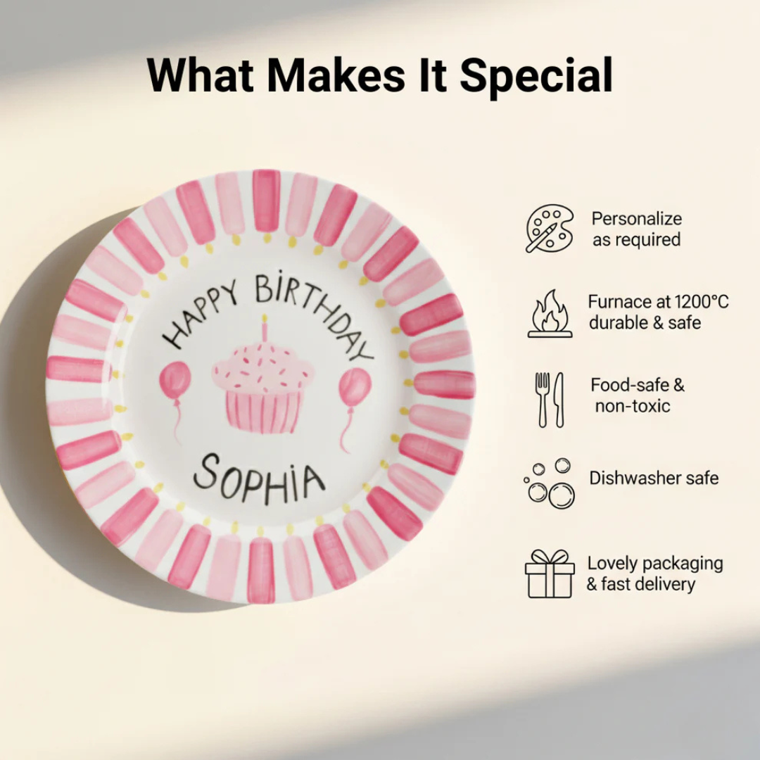 Hand-Painted Personalized Ceramic Plate for Kids- A Unique Customized Gift