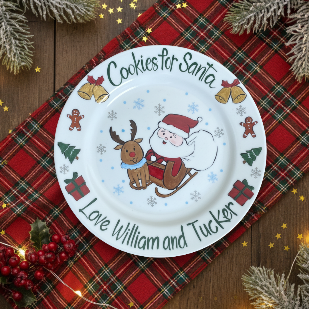 Personalized Hand-Painted Ceramic Cookies for Santa Plate- CFS04