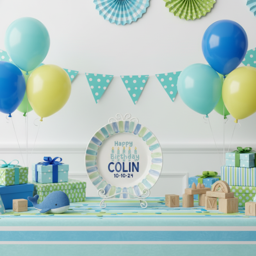 Personalized Boy Birthday Plate – Custom Hand-Painted Ceramic Gift - BCP67