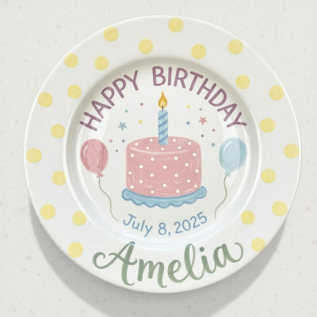 Personalized Girl's Ceramic Birthday Plate - Custom Name & Hand-Painted Floral Keepsake- BCP30