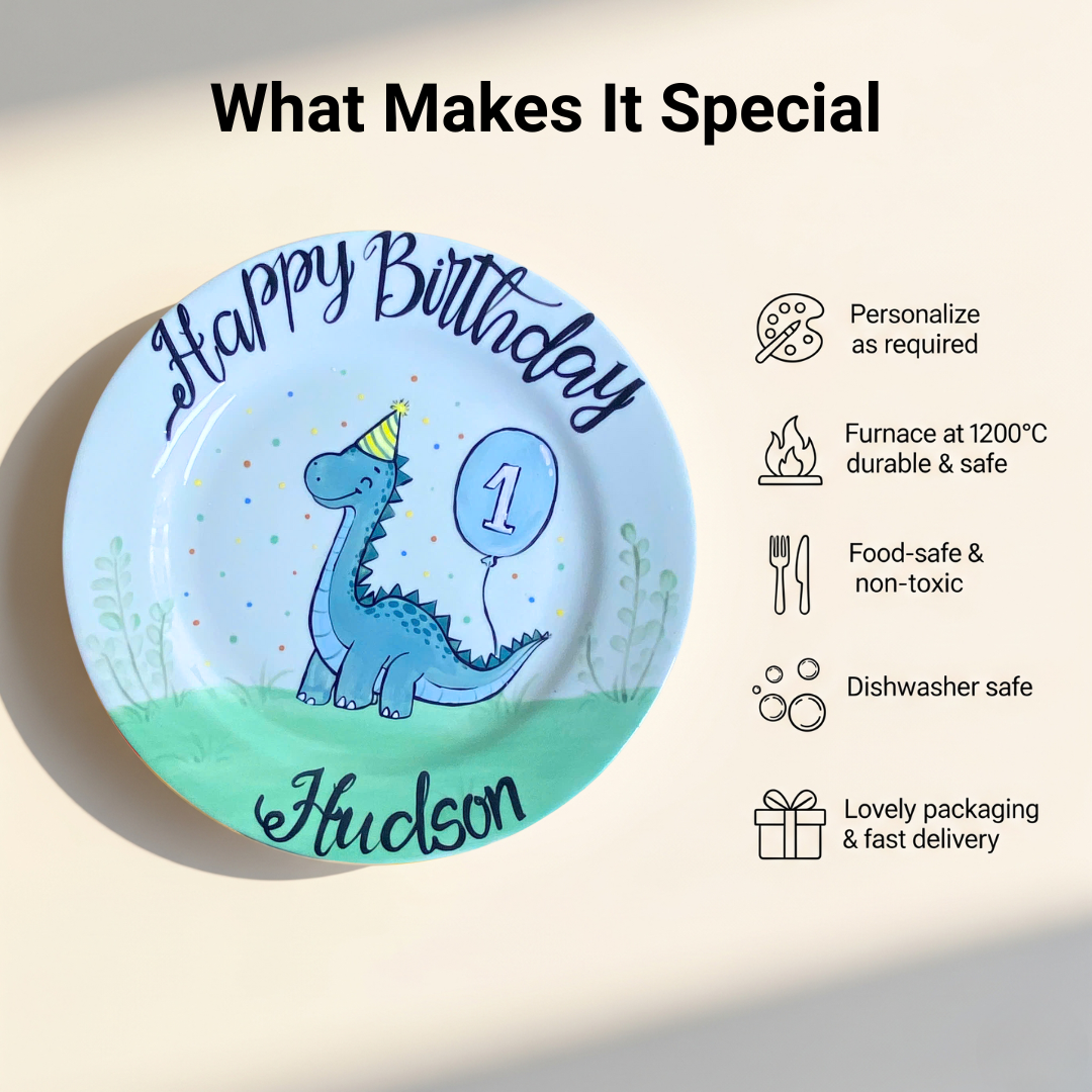 Hand-Painted Personalized Ceramic Plate for Kids- A Unique Customized Gift