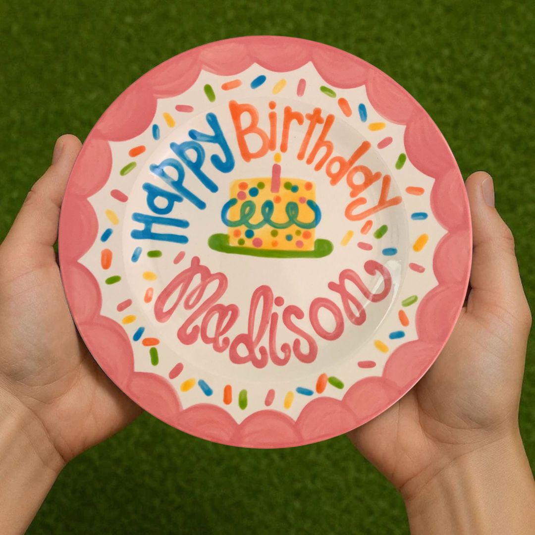 Personalized Sprinkles & Confetti Birthday Plate, Scallop Edge - BCP17