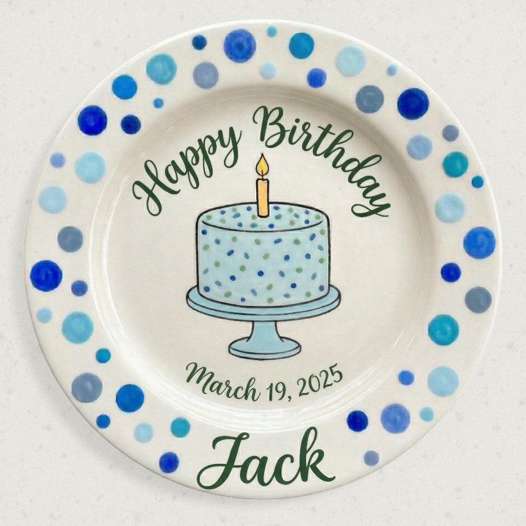 Personalized Boy's Ceramic Birthday Plate - Custom Name & Hand-Painted Keepsake - BCP08