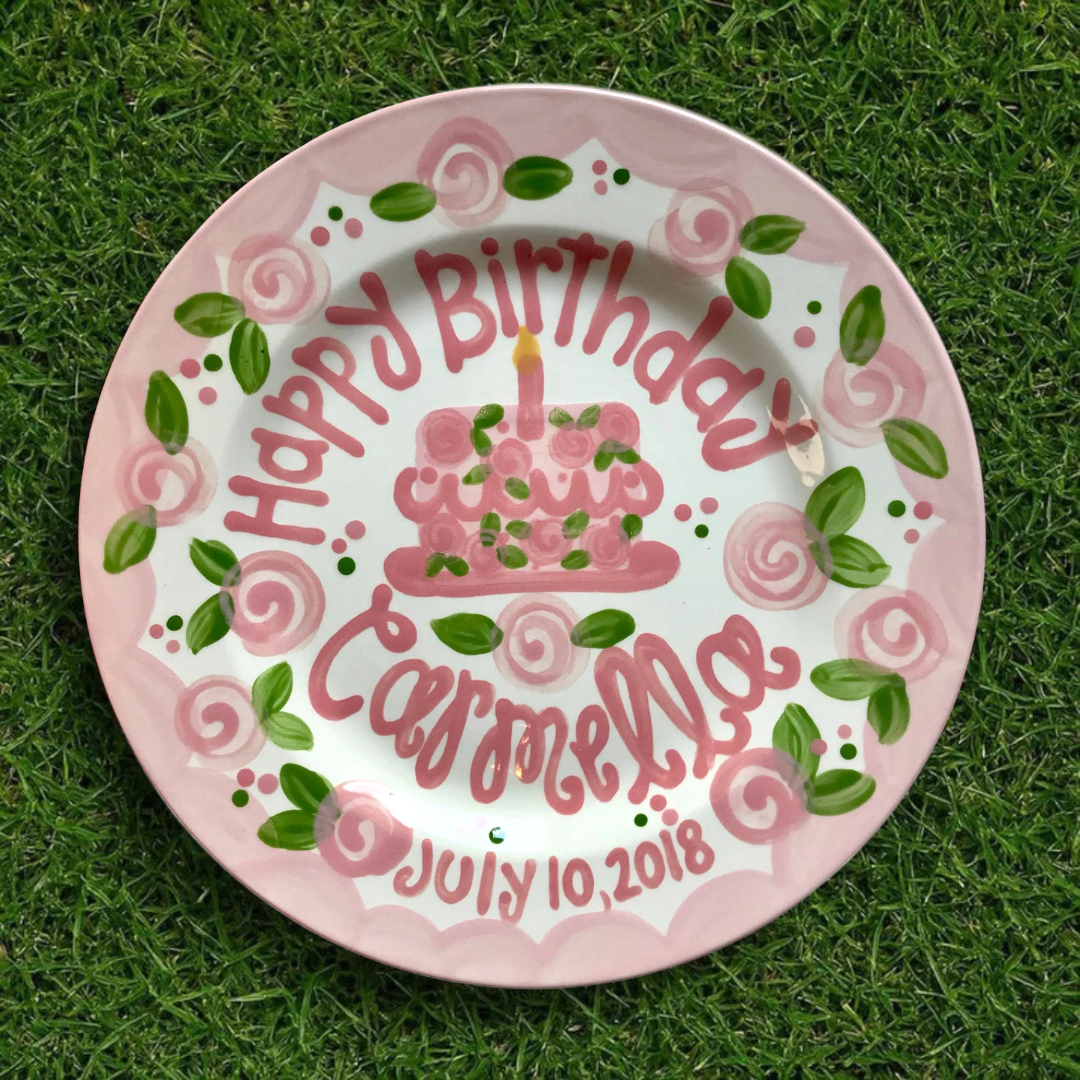 Personalized Flower & Scallop Birthday Plate - Lilly Inspired - BCP16