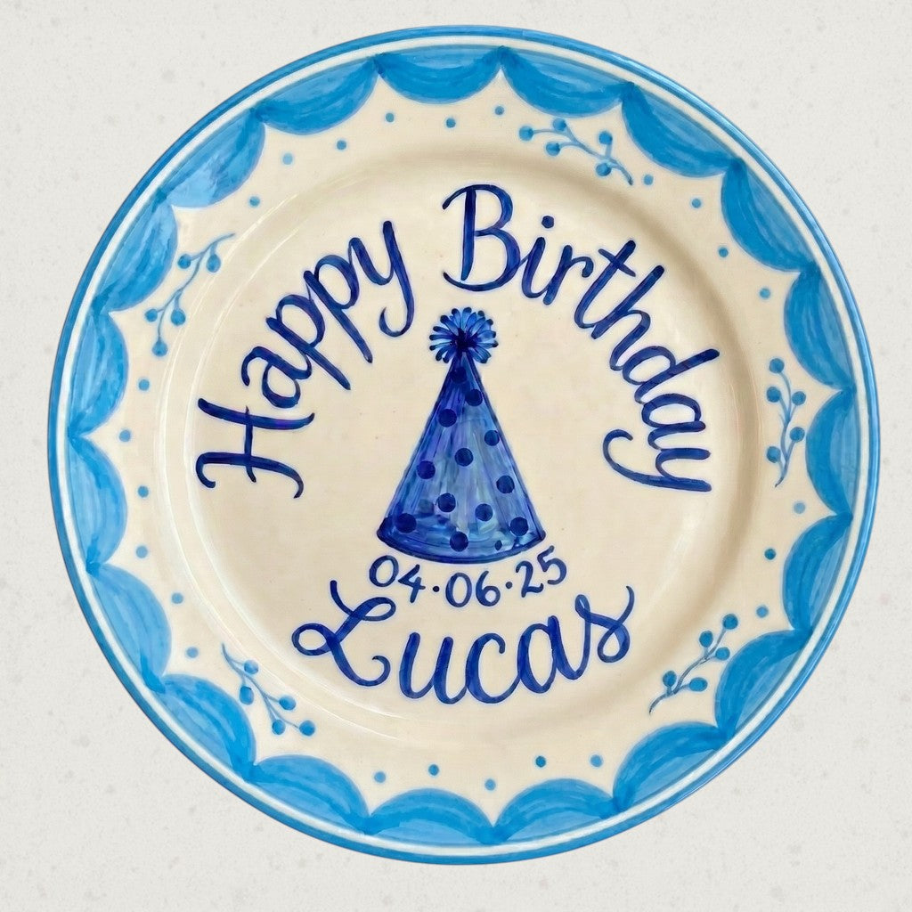 Personalized Baby Boy's Ceramic Birthday Plate – Custom Hand Painted Ceramic Gift - BCP166