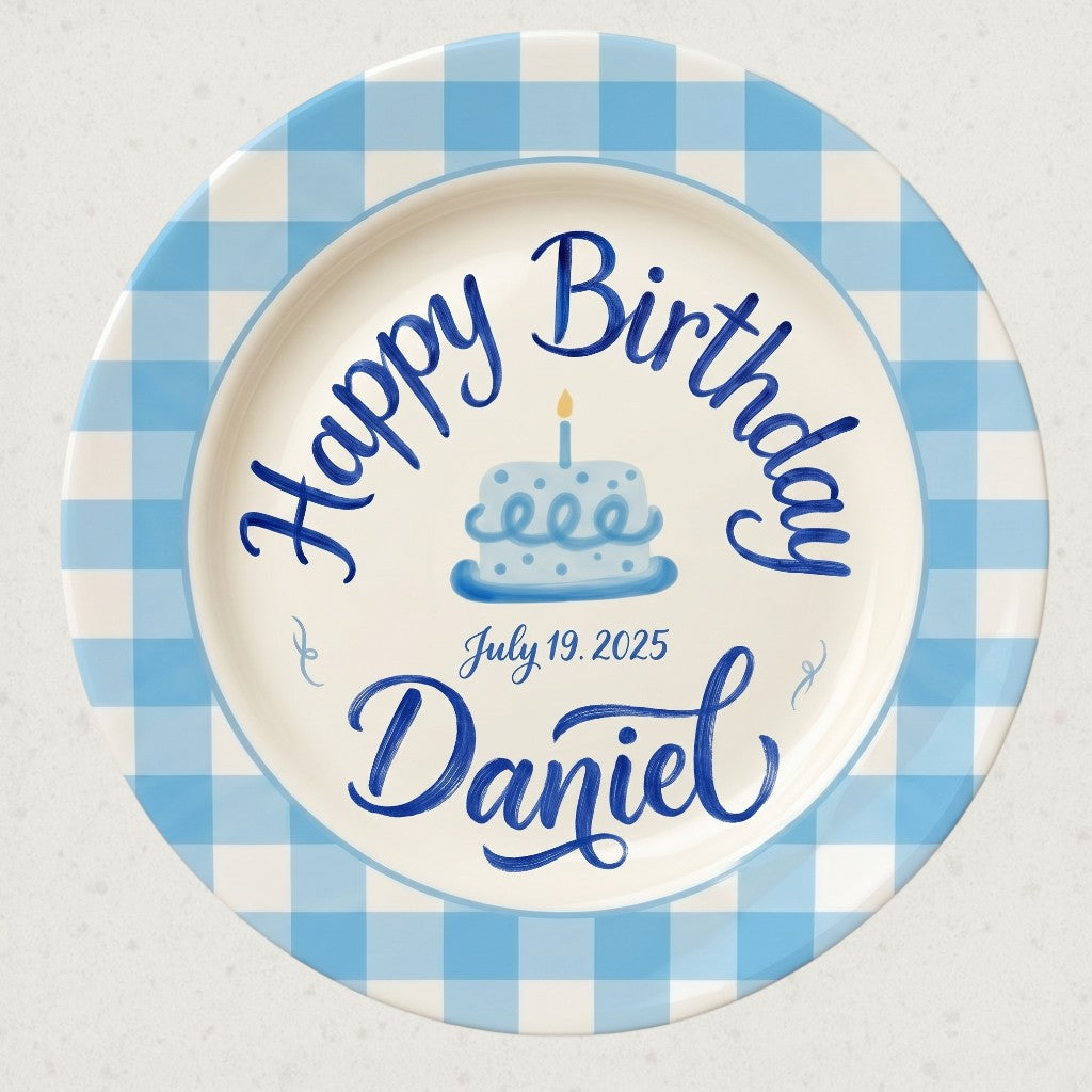 Personalized Baby Boy's Ceramic Birthday Plate – Custom Hand Painted Ceramic Gift - BCP189