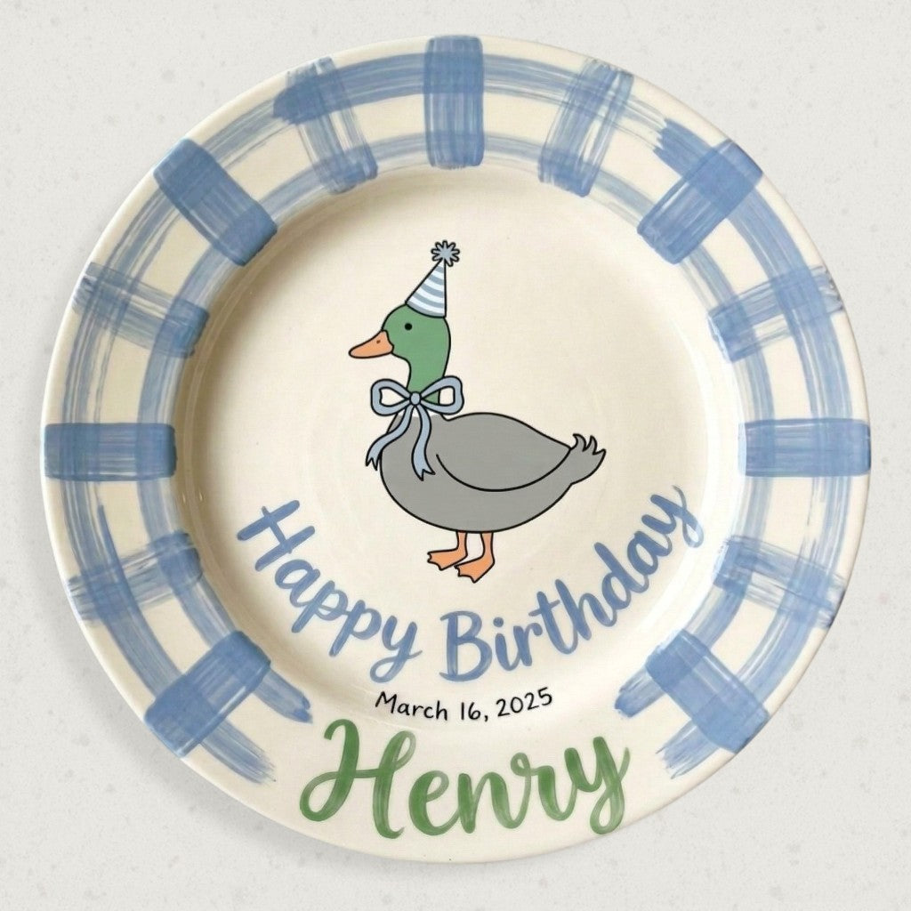 Personalized Boy's Ceramic Birthday Plate - Custom Name & Hand-Painted Keepsake - BCP40