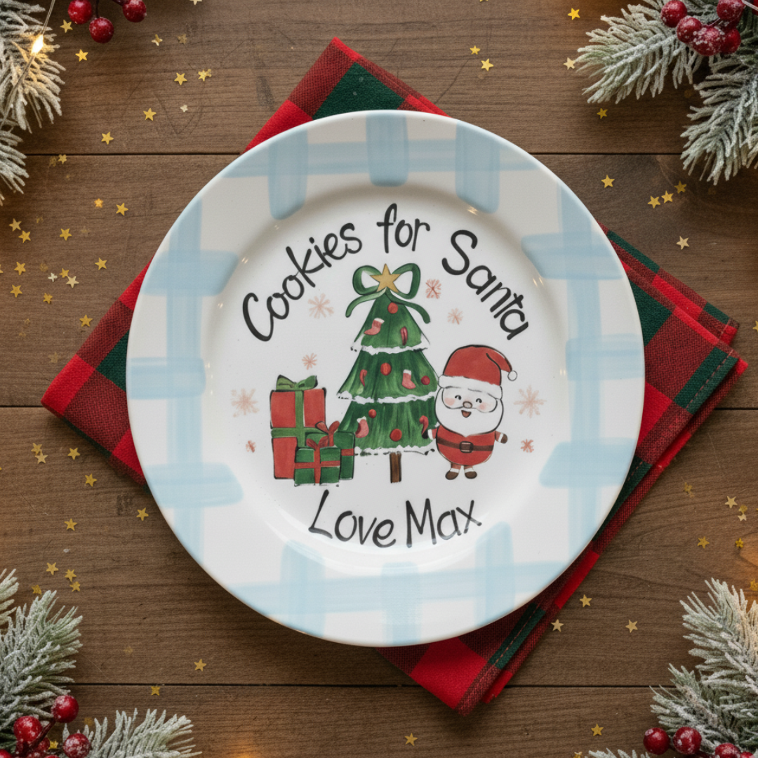 Personalized Hand-Painted Ceramic Cookies for Santa Plate For Boy- CFS06