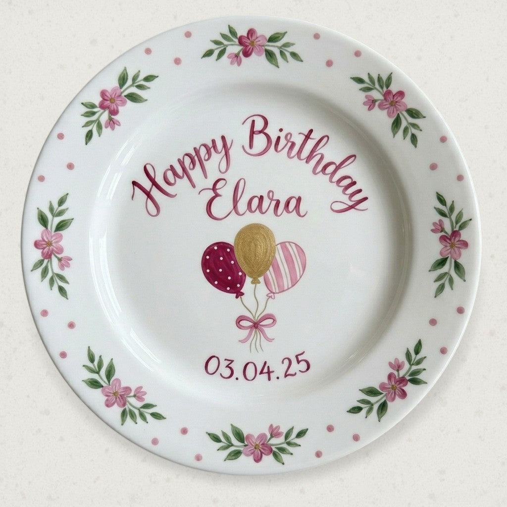 Personalized Baby Girl Ceramic Birthday Plate – Custom Hand Painted Ceramic Gift - BCP146