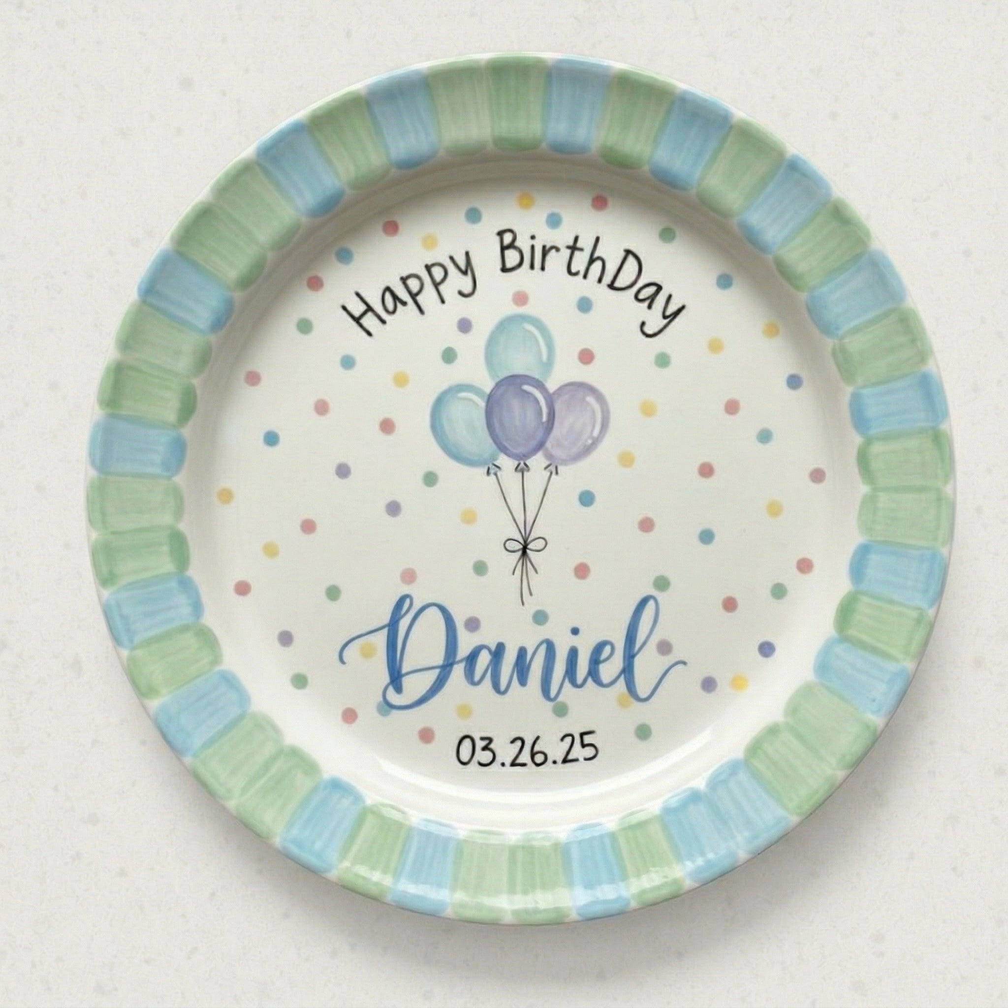 Personalized Baby Boy's Ceramic Birthday Plate – Custom Hand Painted Ceramic Gift - BCP149