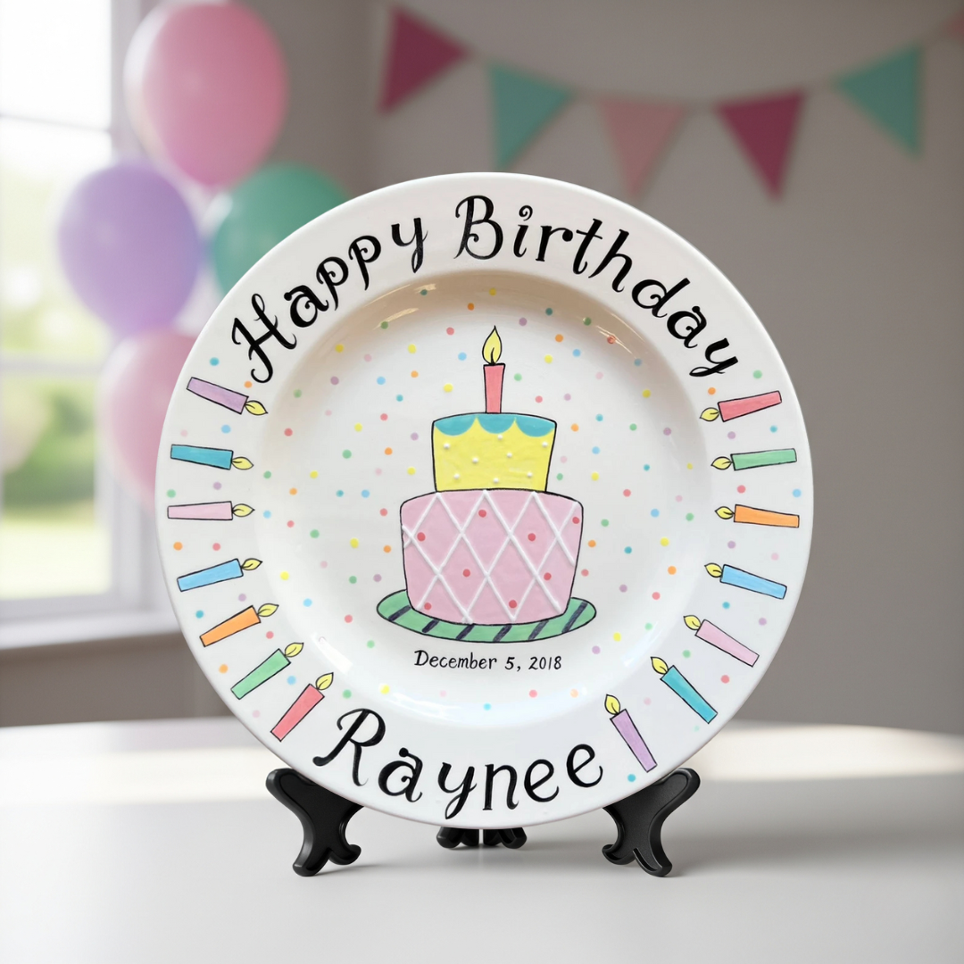 Personalized Birthday Plate with Name & Date – Colorful Ceramic Gift- BCP29