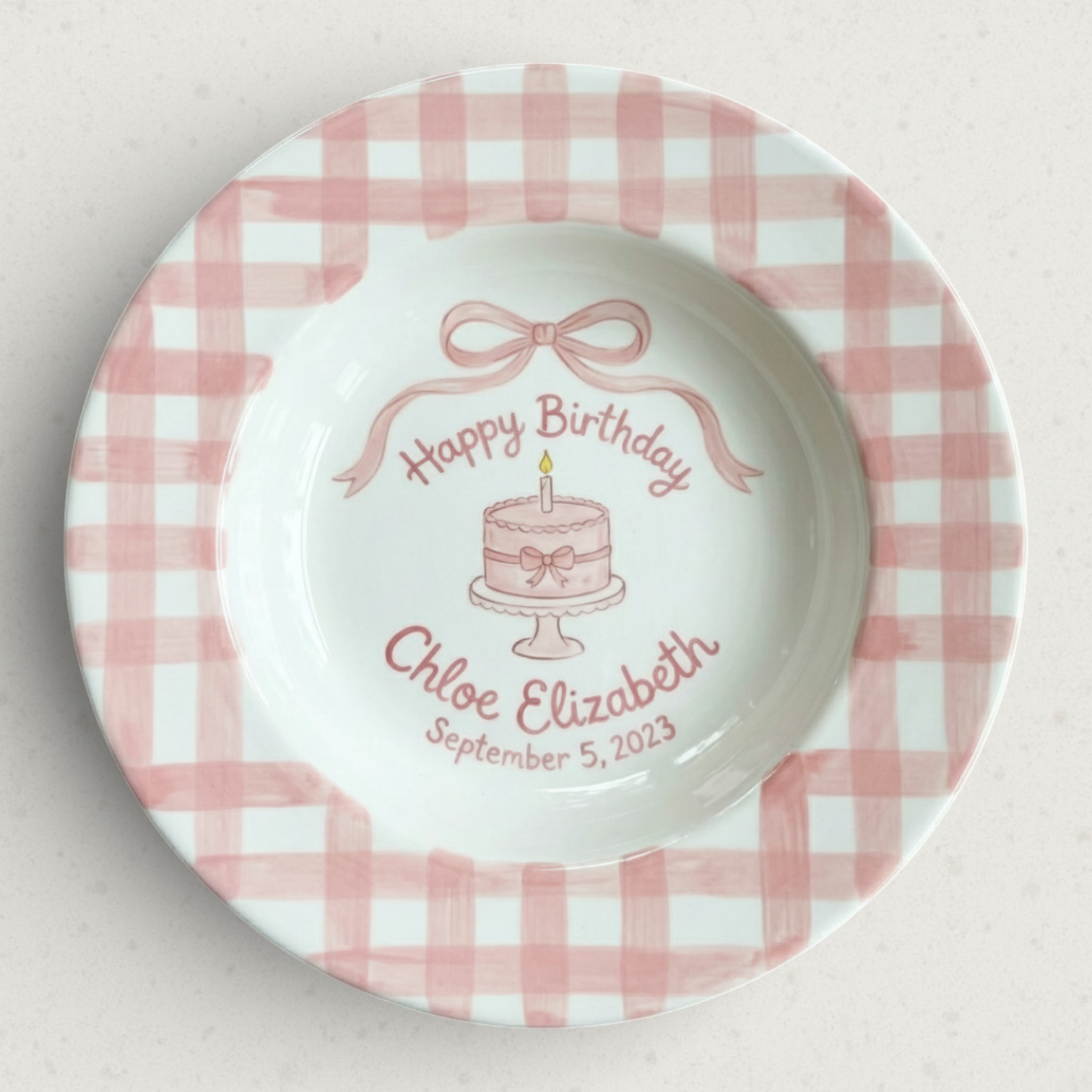 Personalized Girl's Ceramic Birthday Plate - Custom Name & Hand-Painted Keepsake- BCP78
