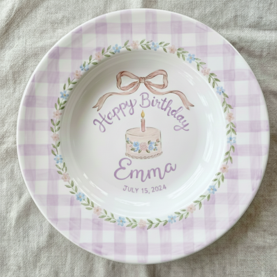 Personalized Ceramic Birthday Plate - Custom Name & Date Keepsake Gift for Girls- BCP77