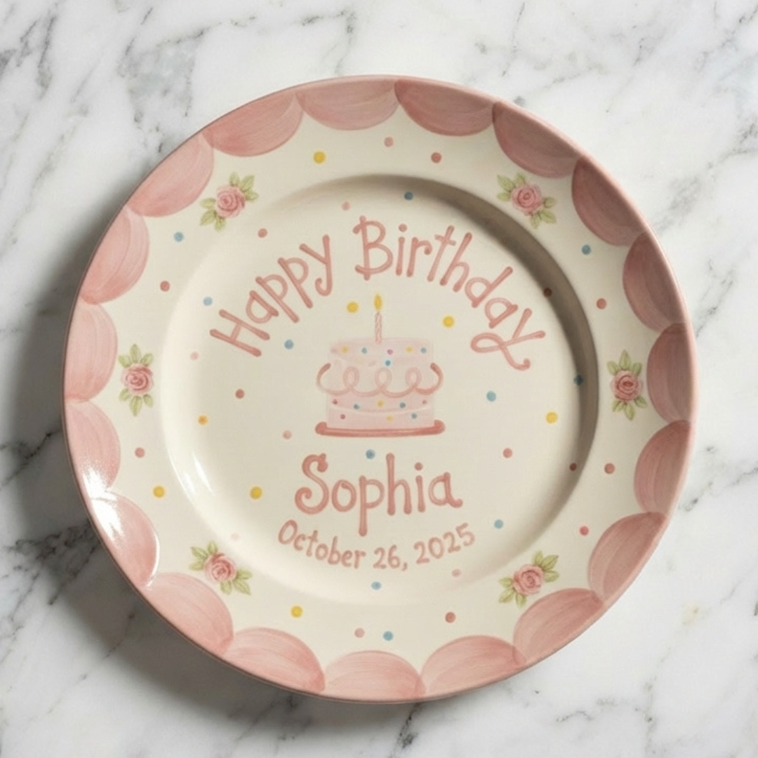 Personalized Baby Girl Ceramic Birthday Plate – Custom Hand Painted Ceramic Gift - BCP105