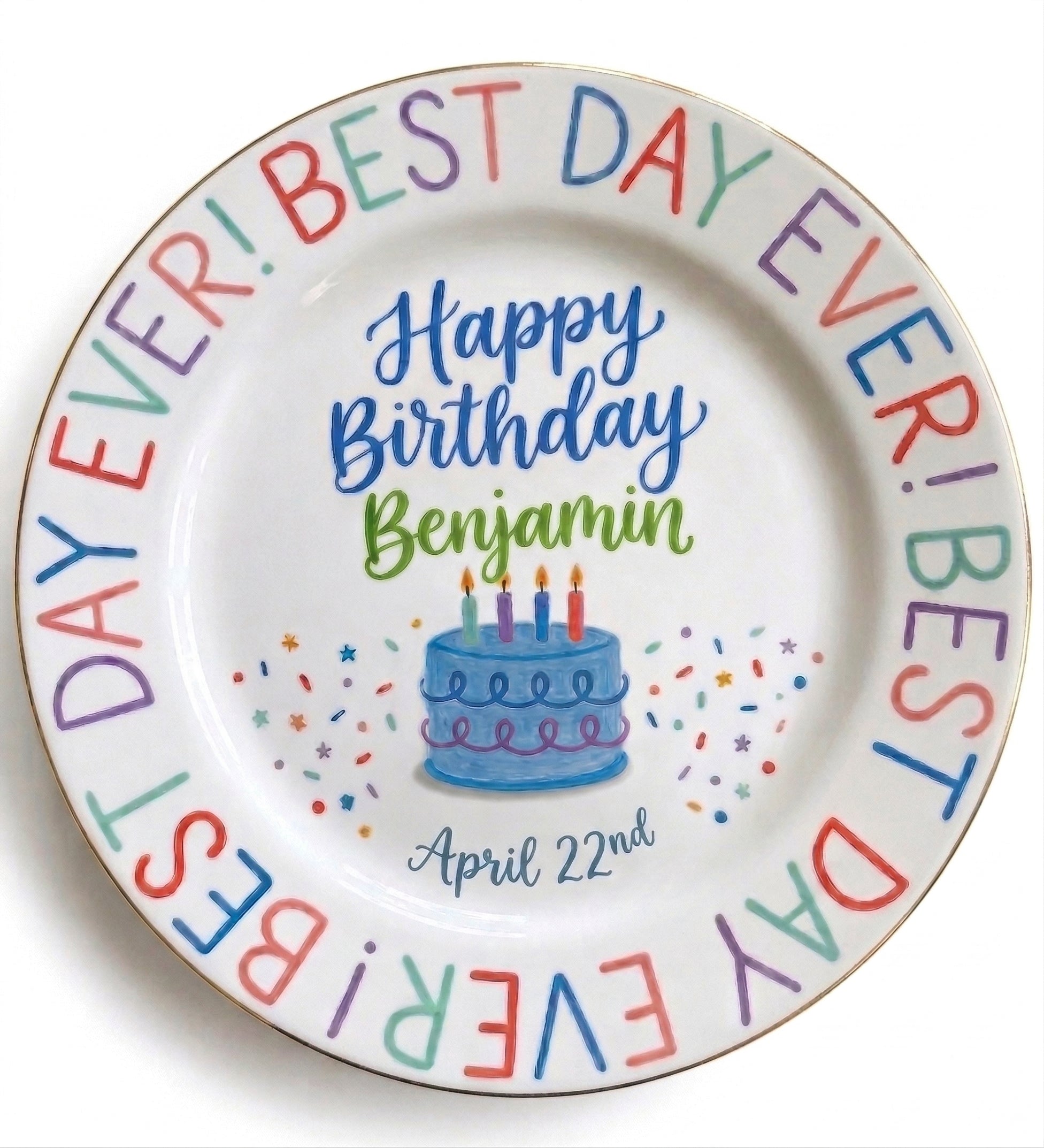 Personalized Baby Boy's Ceramic Birthday Plate – Custom Hand Painted Ceramic Gift - BCP186