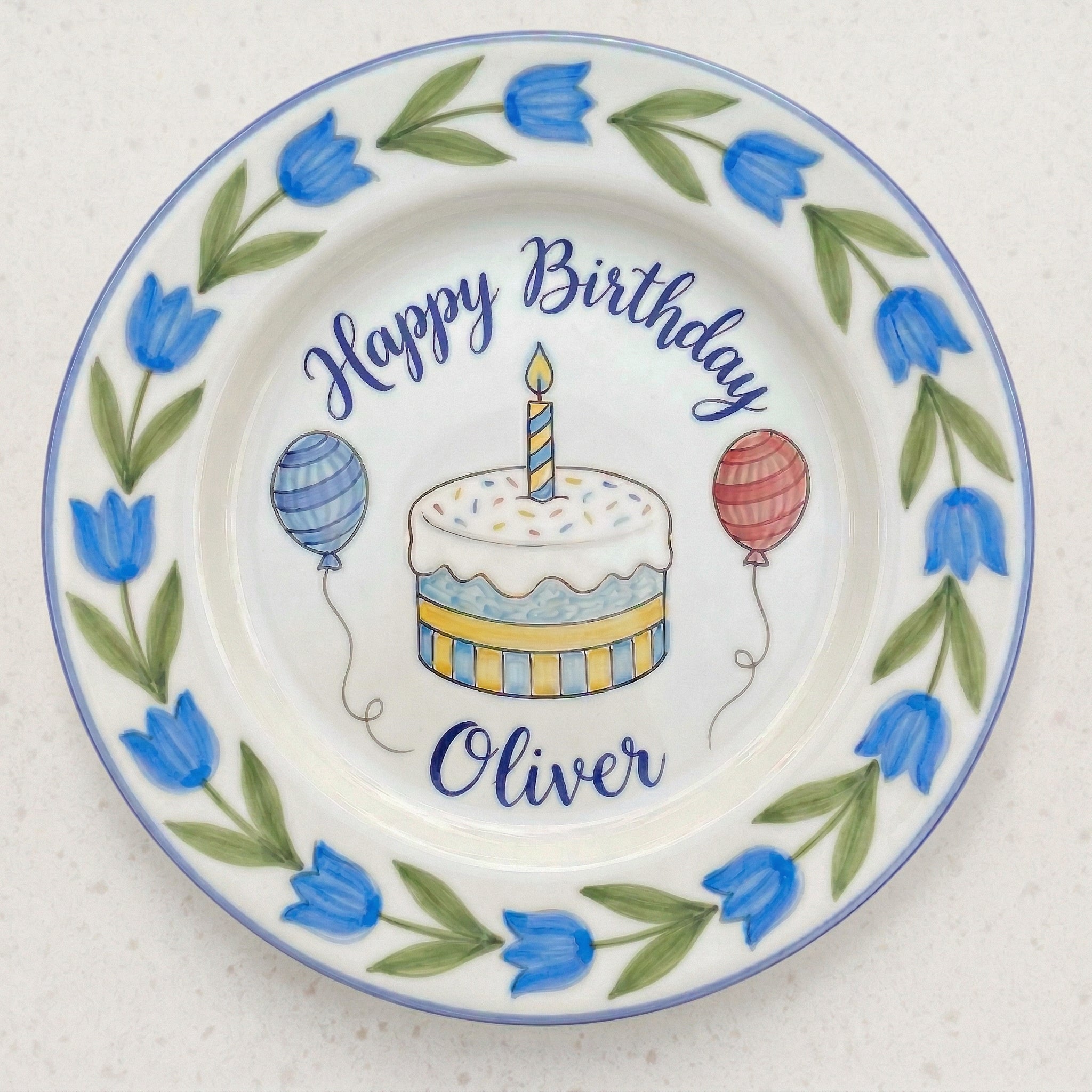 Personalized Baby Boy's Ceramic Birthday Plate – Custom Hand Painted Ceramic Gift - BCP163