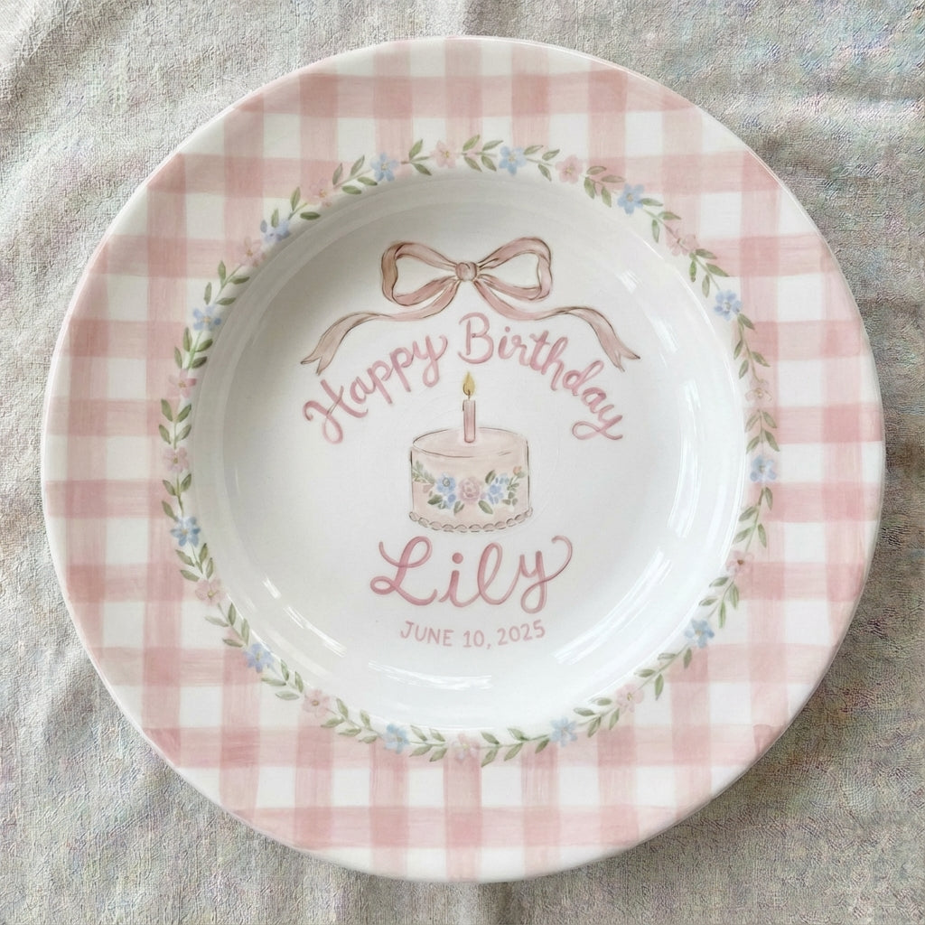 Personalized Baby Girl Ceramic Birthday Plate - Custom Name & Floral Keepsake Gift - BCP77