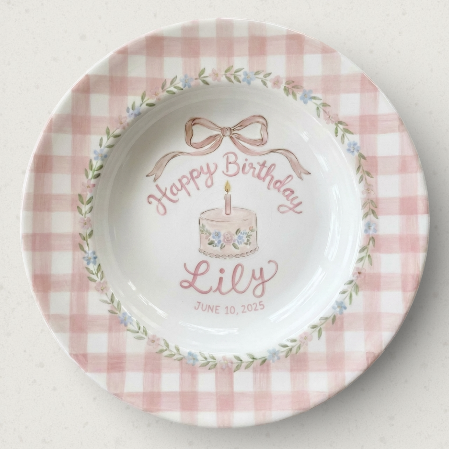 Personalized Baby Girl Ceramic Birthday Plate - Custom Name & Floral Keepsake Gift - BCP77