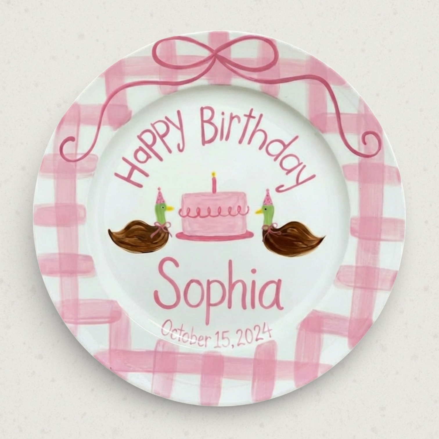 Personalized Girl's Ceramic Birthday Plate - Custom Name & Hand-Painted Floral Keepsake- BCP61