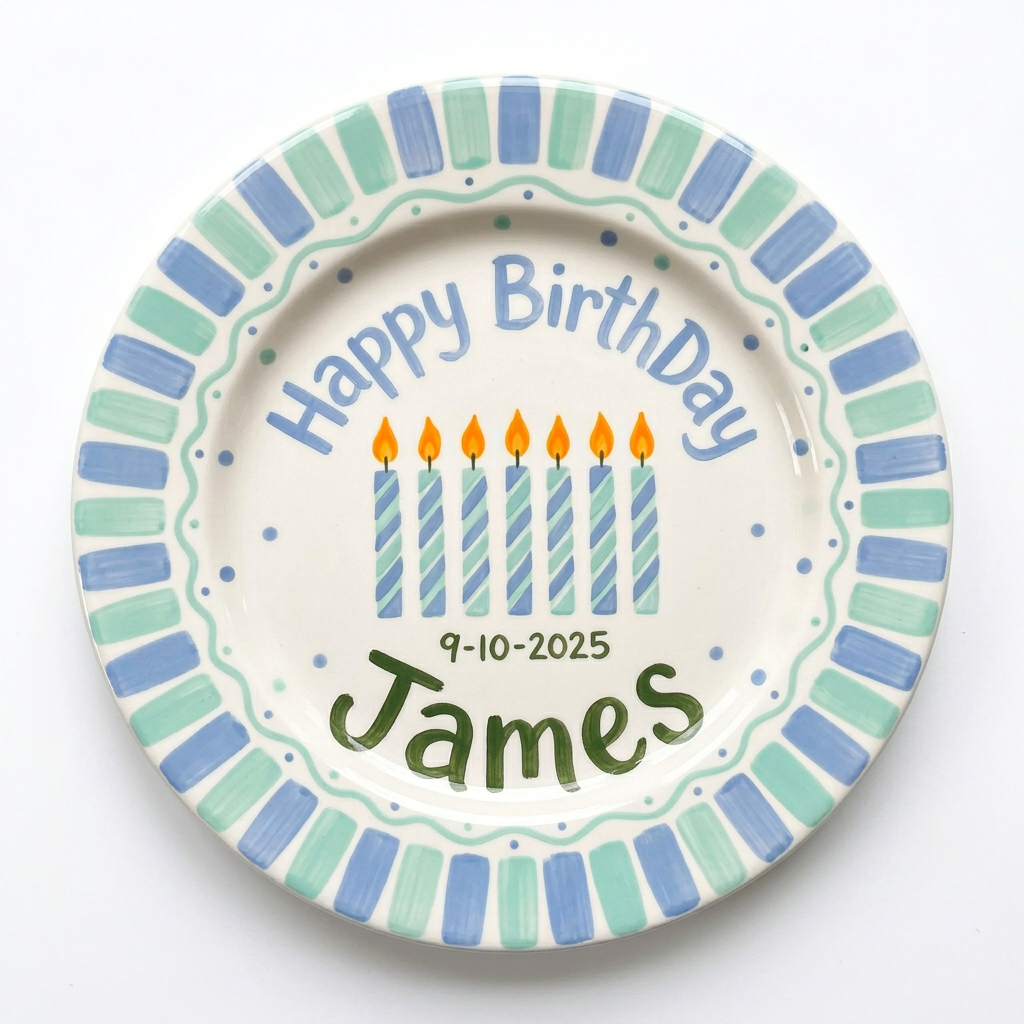 Personalized Boy's Ceramic Birthday Plate - Custom Name & Hand-Painted Keepsake - BCP22
