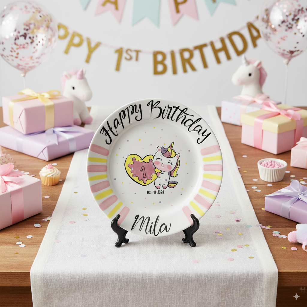 Personalized Ceramic Unicorn Birthday Plate - Cute Gift for Girls- BCP60