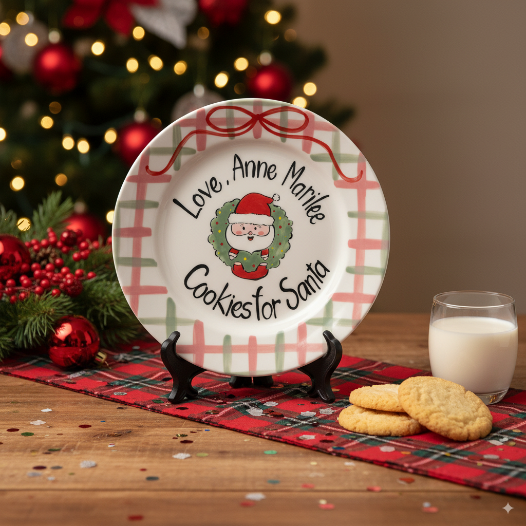 Personalized Hand-Painted Ceramic Cookies for Santa Plate- CFS01