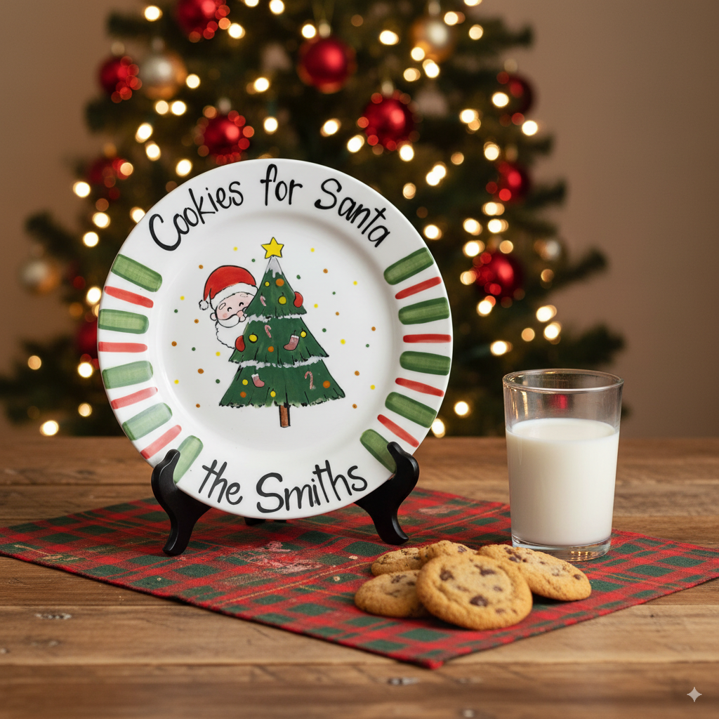 Personalized Hand-Painted Ceramic Cookies for Santa Plate- CFS02