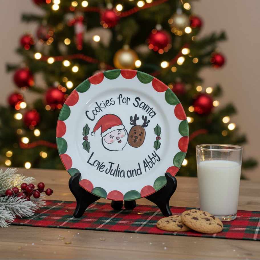 Personalized Hand-Painted Ceramic Cookies for Santa Plate- CFS03