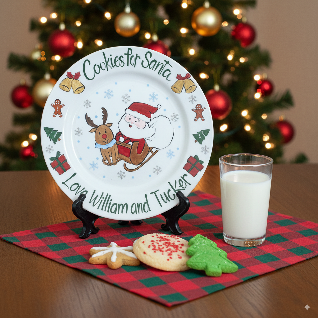 Personalized Hand-Painted Ceramic Cookies for Santa Plate- CFS04