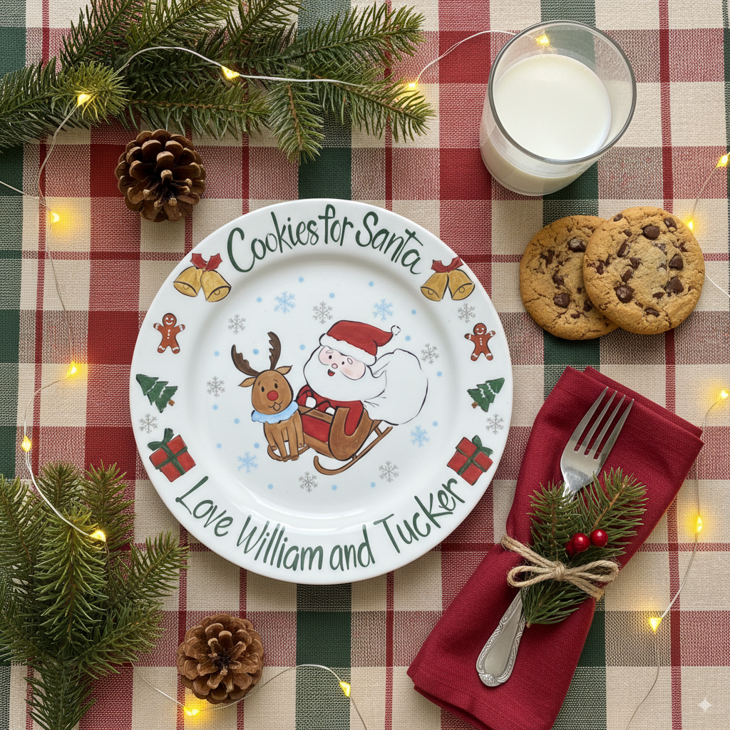 Personalized Hand-Painted Ceramic Cookies for Santa Plate- CFS04