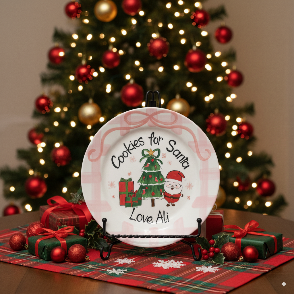 Personalized Hand-Painted Ceramic Cookies for Santa Plate for Girl - CFS05