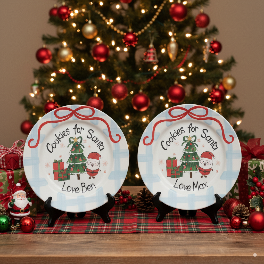 Personalized Hand-Painted Ceramic Cookies for Santa Plate For Boy- CFS06