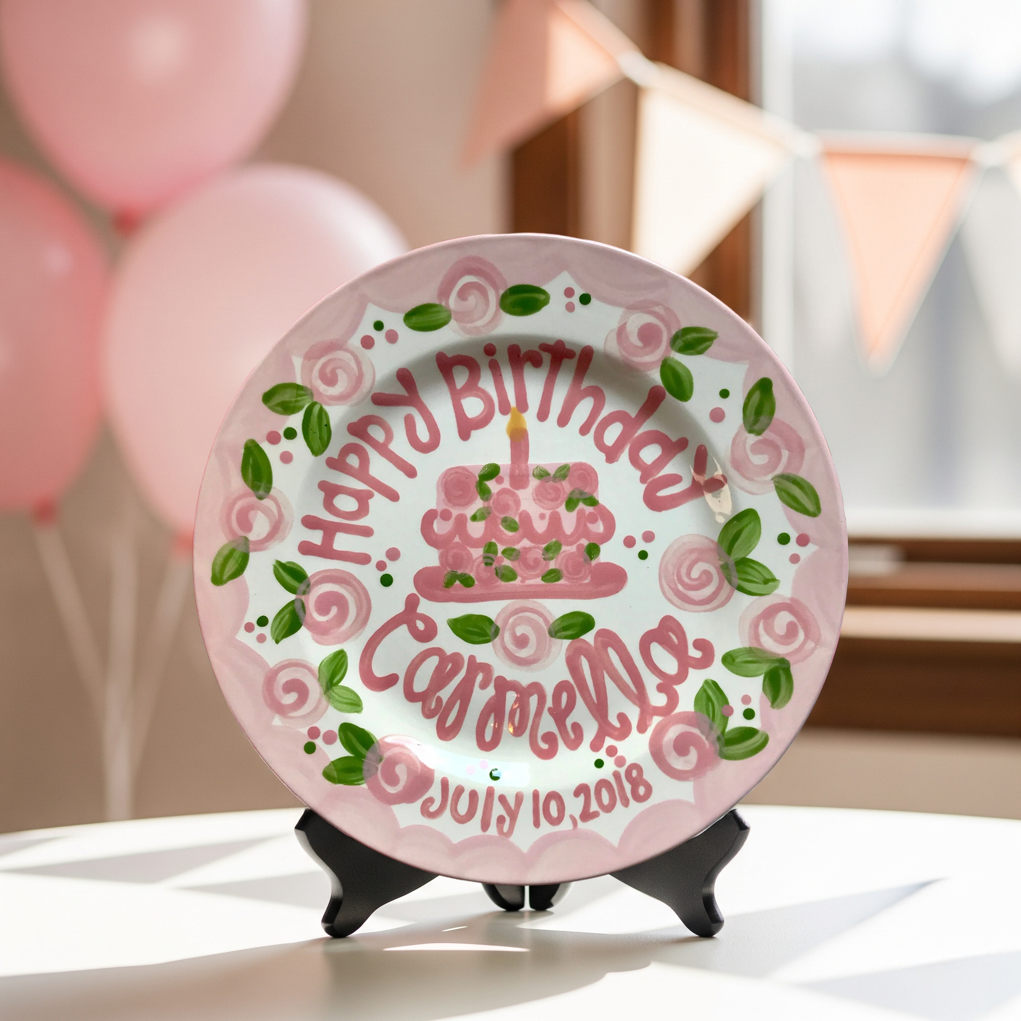Personalized Flower & Scallop Birthday Plate - Lilly Inspired - BCP16