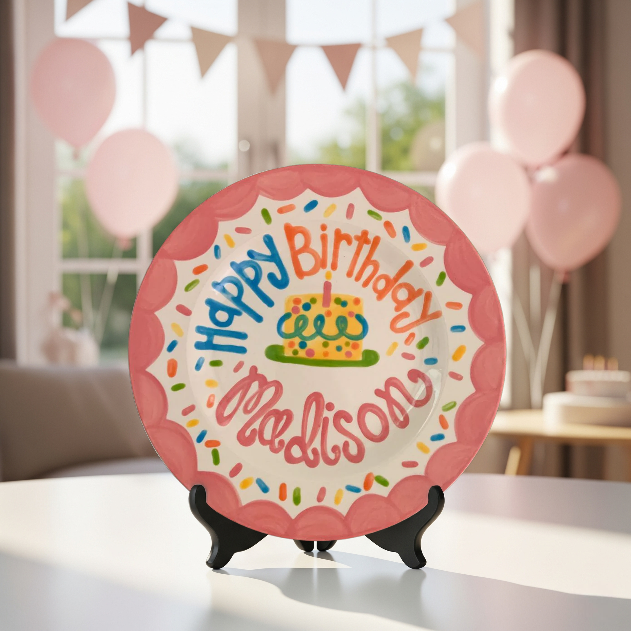 Personalized Sprinkles & Confetti Birthday Plate, Scallop Edge - BCP17
