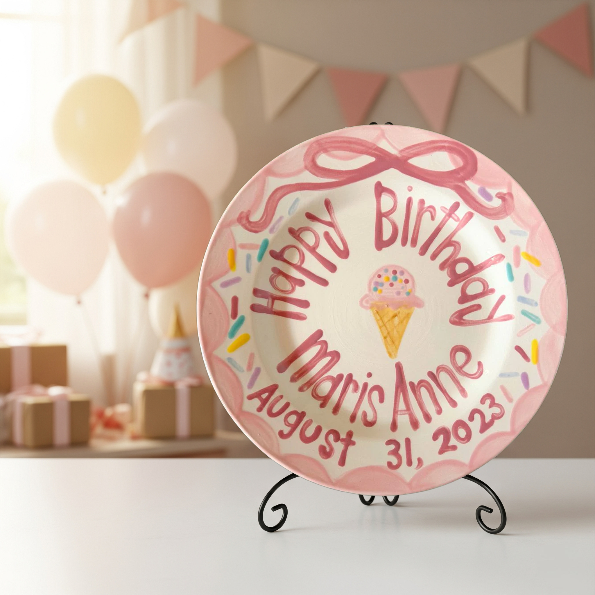 Personalized Ice Cream & Sprinkles 1st Birthday Plate - BCP22